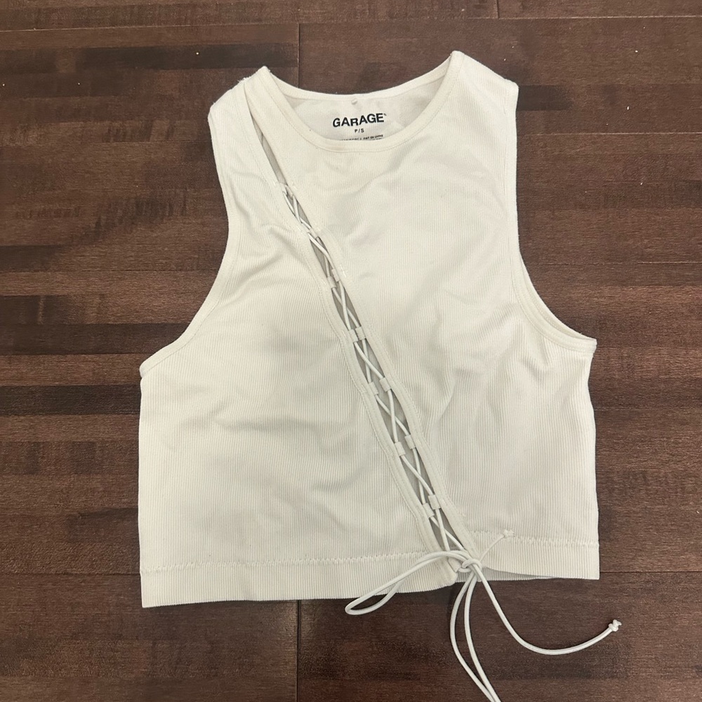Garage white Crop Tank Top with Tie Front
